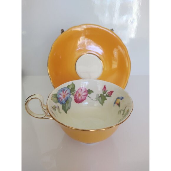 Vintage Aynsley Bone China Widemouth Teacup and Saucer Morning glory 1950's - Picture 2 of 11
